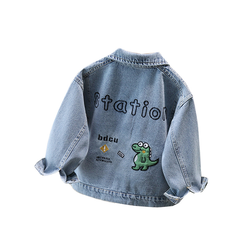 Baby Clothing Girls - Urocza dziecięca kurtka dżinsowa z dinozaurem
